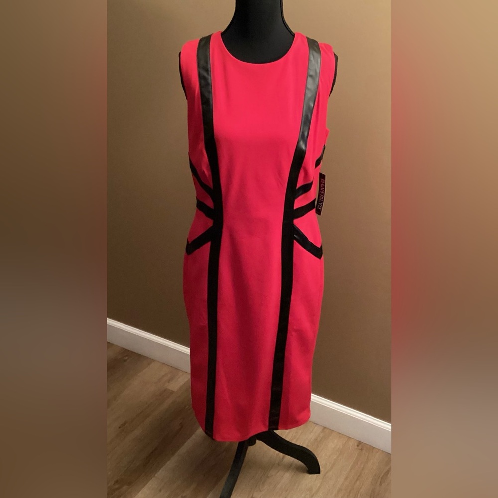 New York & Company Red and Black Midi Dress